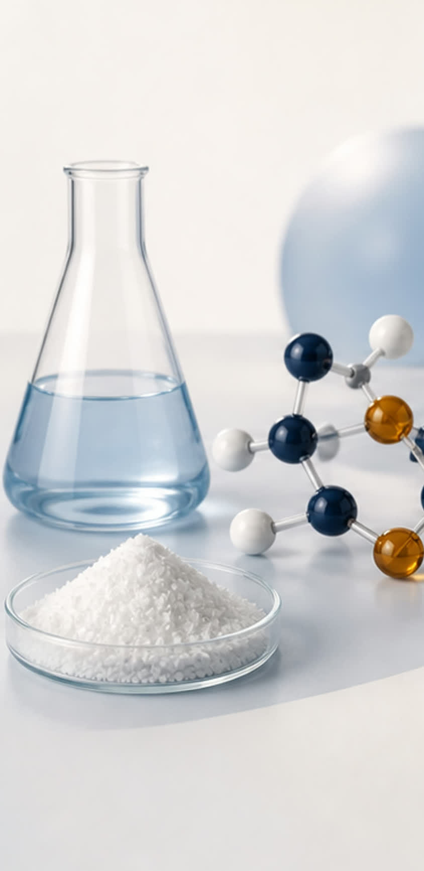 Chemical flask and sample materials representing intermediates